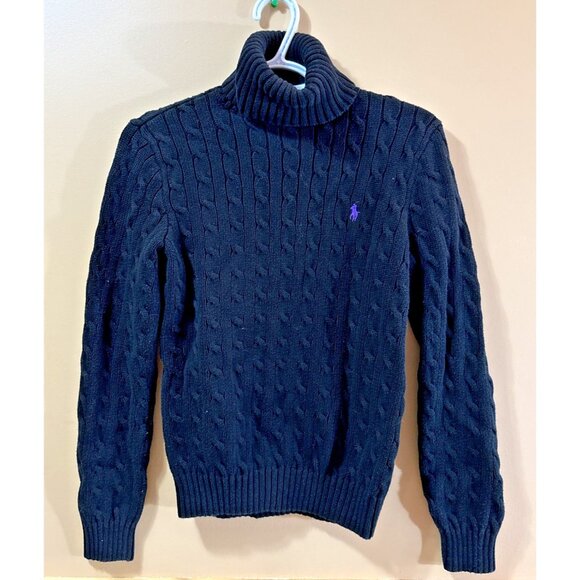 Ralph Lauren Sport Sweaters - Ralph Lauren Sport Black Turtleneck Sweater L Cable Knit Pullover Purple Polo